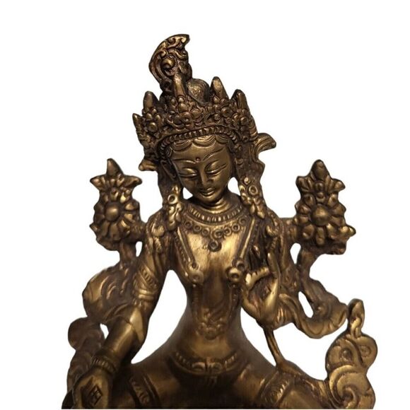Statue Tibetan Of Green Tara Green Deity Buddhist Brass 7385 - Picture 4 of 7